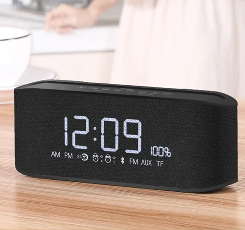

Portable HIFI Wireless led digital Alarm Clock Bluetooth speaker outdoor handsfree with time display with TF FM audio speaker