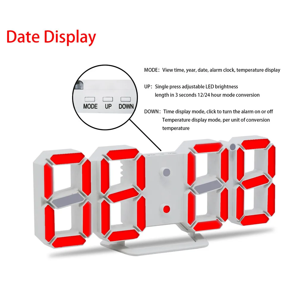 8 Shaped USB Digital Table Clocks Wall Clock LED Time Display Creative Watches 24&12-Hour Display Alarm Snooze Home Decoration
