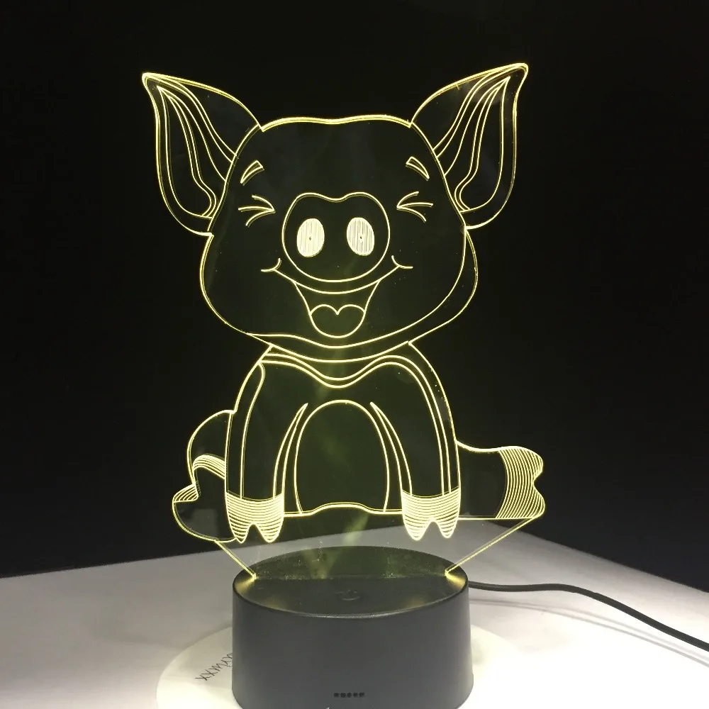 Последние Милый Свинья 3D иллюзия Лампа визуальный эффект ночник 7 цветов RF Ble Remote Touch Управление USB кабель творческий отпуск подарок