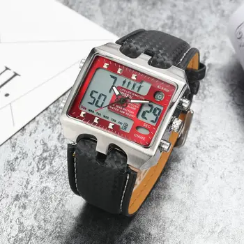 

New OHSEN Electronic Quartz Men Hombre Watches Relojoes Leather Band Chronograph Alarm 3ATM Dive Sport Military Red Wristwatches