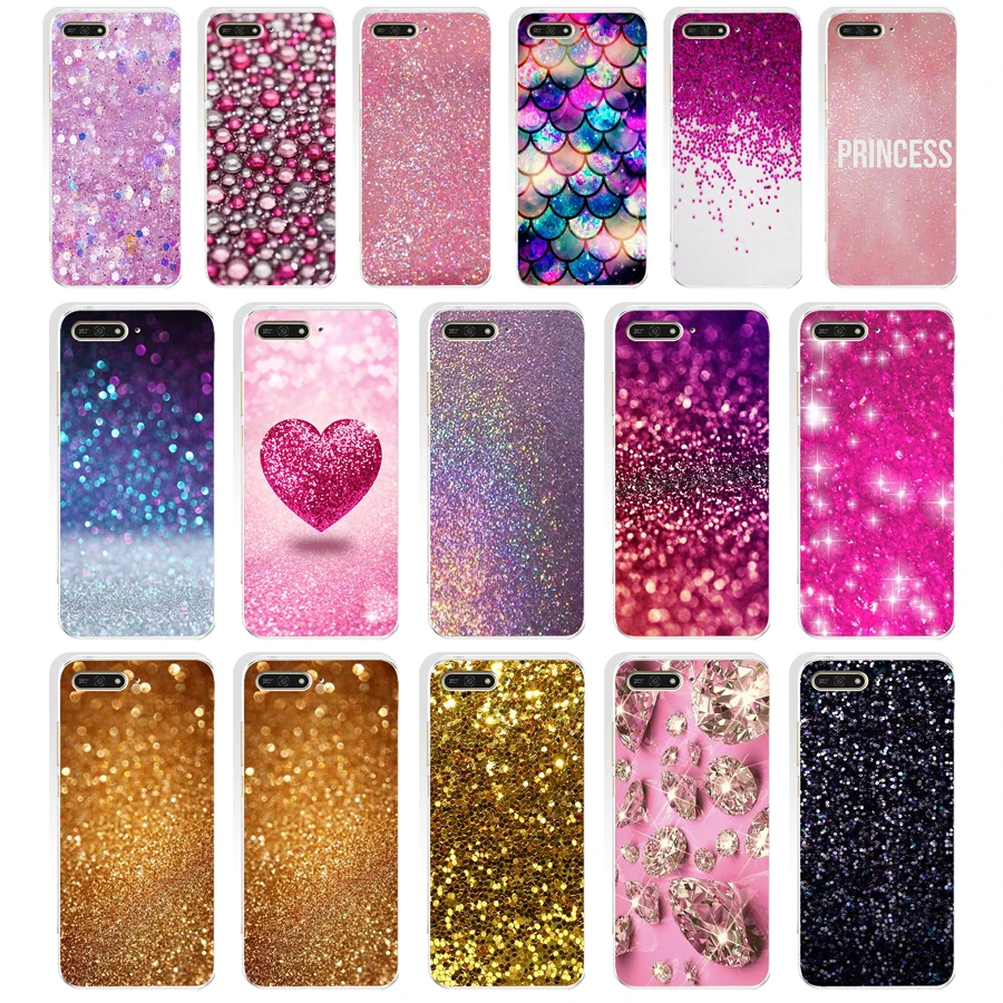 

105SD Pink yellow gold glitter Soft Silicone Tpu Cover Case for huawei Honor 7c 7x 7a pro 7x P20 Nova 2i 3i