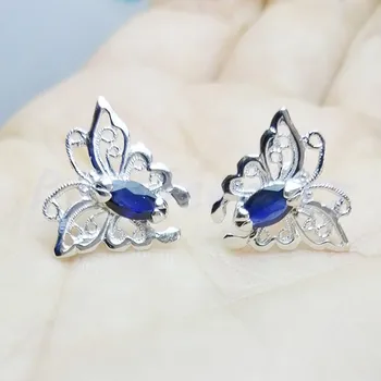 

Natural sapphire butterfly stud earring Free shipping 0.75CT*2PCS gemstone 925 sterling silver Fine jewelry C943003