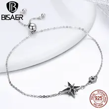 Новое поступление стерлингового серебра 925 пробы черный ослепительный фианит цепочка со звездами браслет для женщин Девушка Ювелирный Подарок на юбилей ECB060