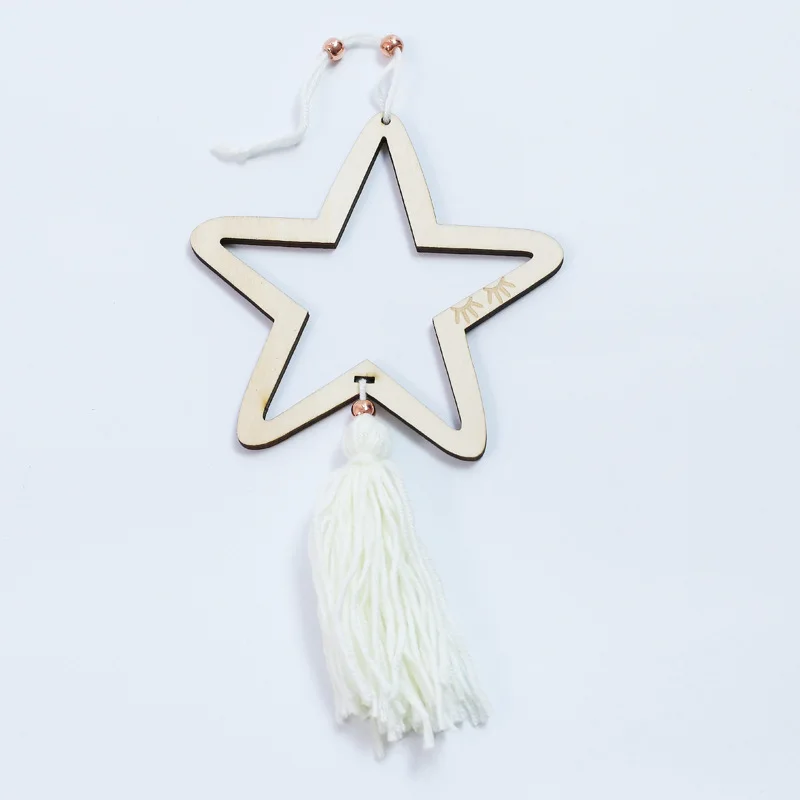 FSXZM Wooden Beads Tassel Hanging Pendant Nordic Style Cute Star Shape Craft Supplies Kids Room Decor Wall Hanging Ornament,Style 1