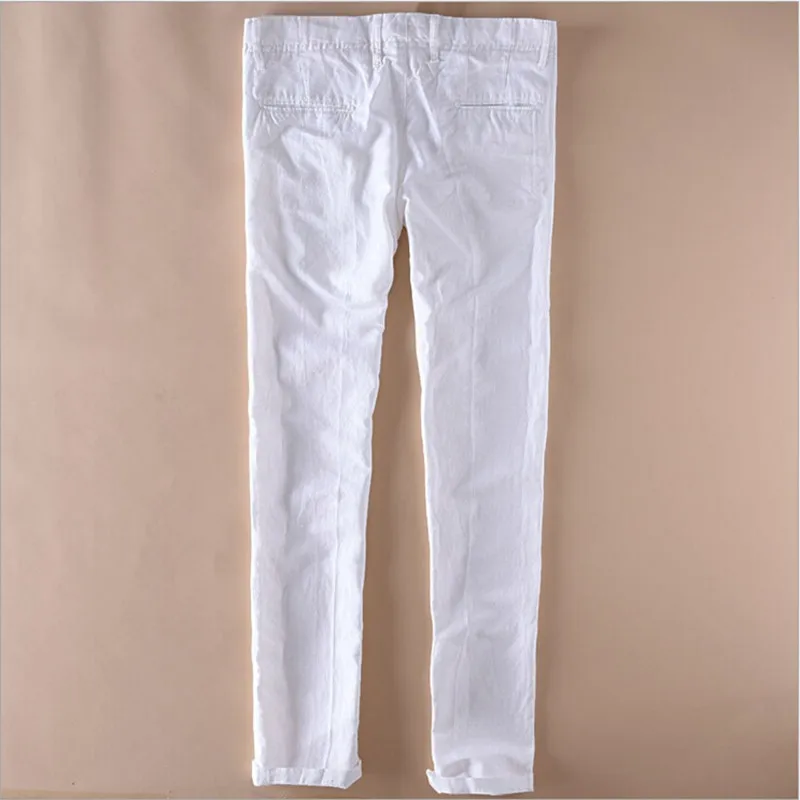 Высококачественные дышащие летние брюки льняные Мужские штаны повседневные прямые дизайнерские белые черные бежевые