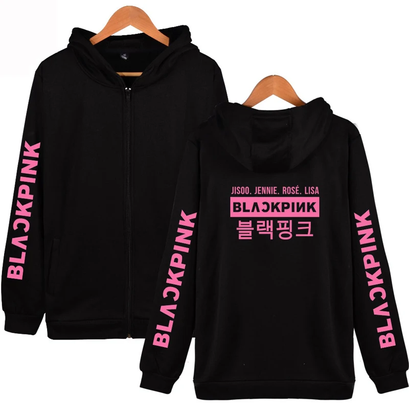2019 Blackpink Кей-поп Харадзюку толстовки на молнии с капюшоном Для женщин уличная хлопок Oversize черный розовый kpop верхняя одежда в стиле «хип-хоп»