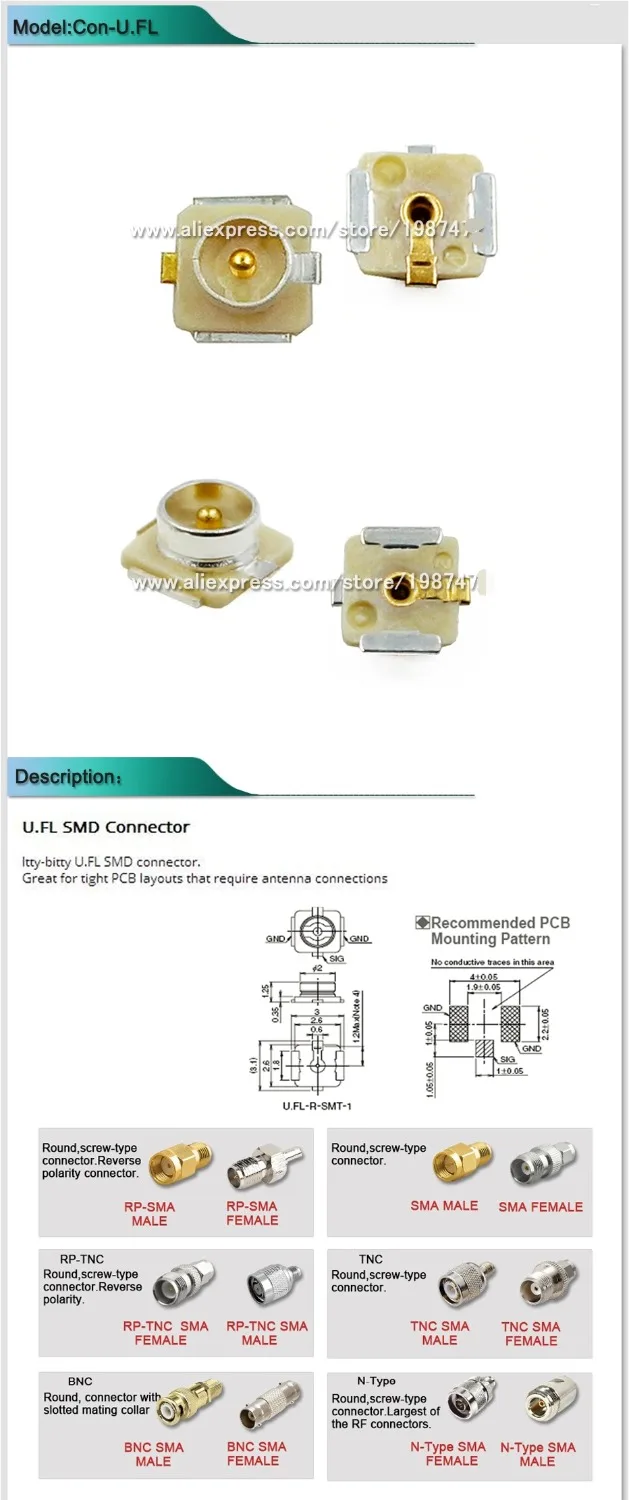 Часов(HIROSE) U. FL разъем, разъем IPEX 10 шт./лот для SIMCOM SIM800C/SIM868/SIM800F/SIM7000E/SIM7020E/SIM7100E и т. д