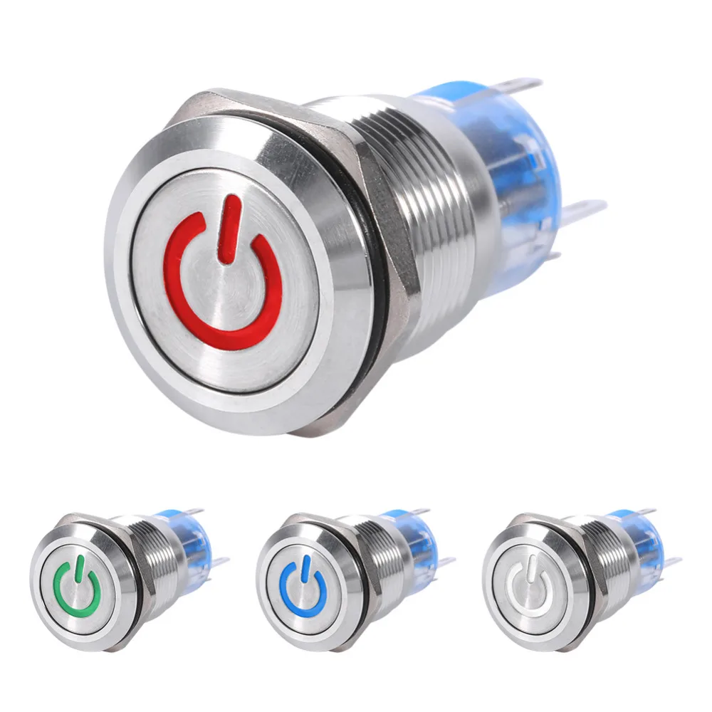

Self-locking Latching Push Button Power Switch Self-locking Switch Push Button Switch 19mm 12V LED Waterproof Stainless