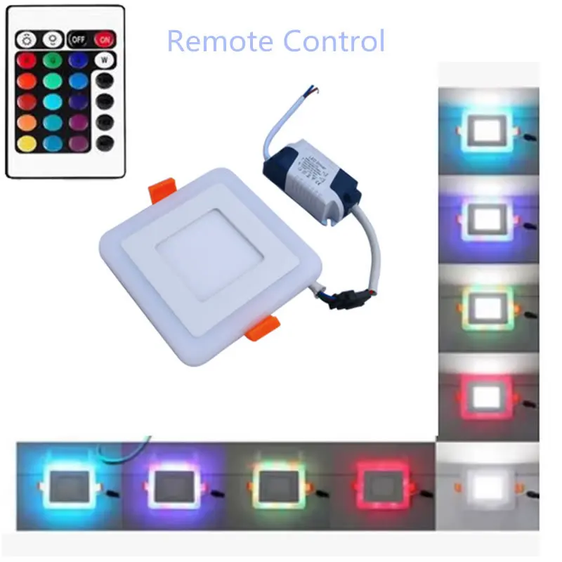AC 110V 220V 6w/9w/16w/24W White + RGB Square LED Panel Light and
