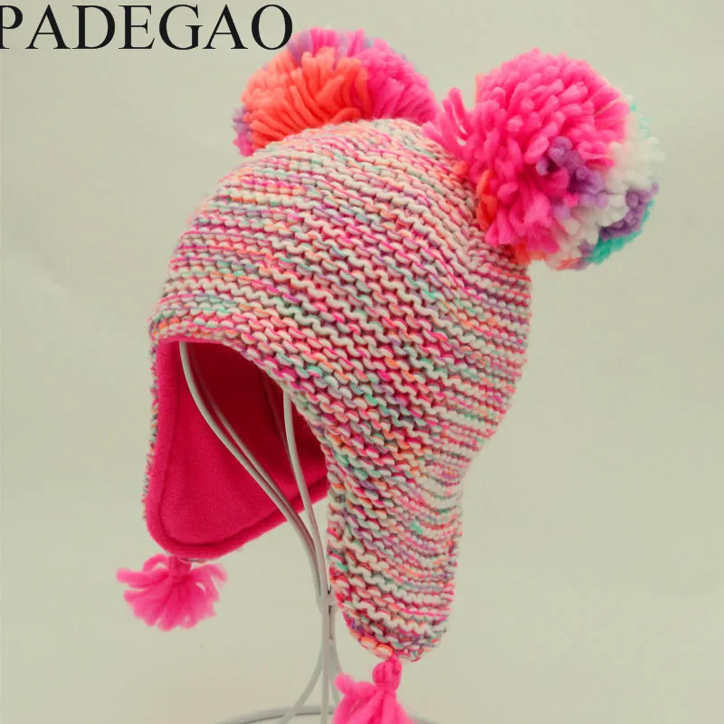 

Kids hat Pom Pom Hat Baby Winter Crochet Hat Girls Knitted Beanie Double Two Pom pom Hat for Children