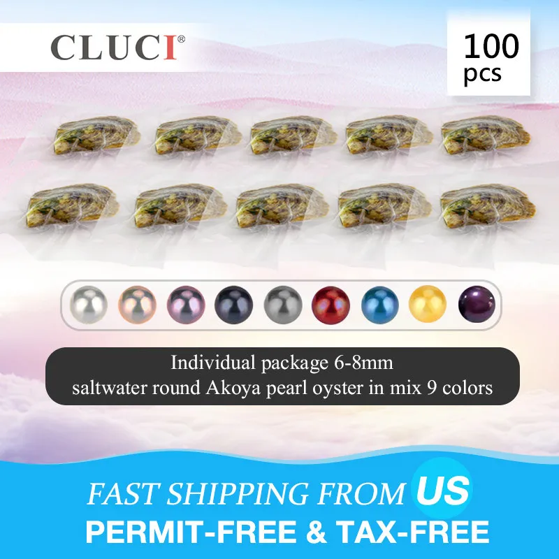 CLUCI 100 шт Смешанные 9 цветов 6-8 мм круглые Akoya одиночные и близнецы жемчужницы индивидуально завернутые жемчужные вечерние жемчужный пакет