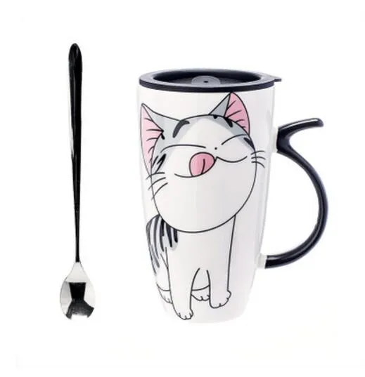 914 10 De Réductionalicute0044 Mode Chat Tasse Grande Capacité Dessin Animé Design Japonais Silicone Couvercle Tasse Cadeaux Personnalité Café