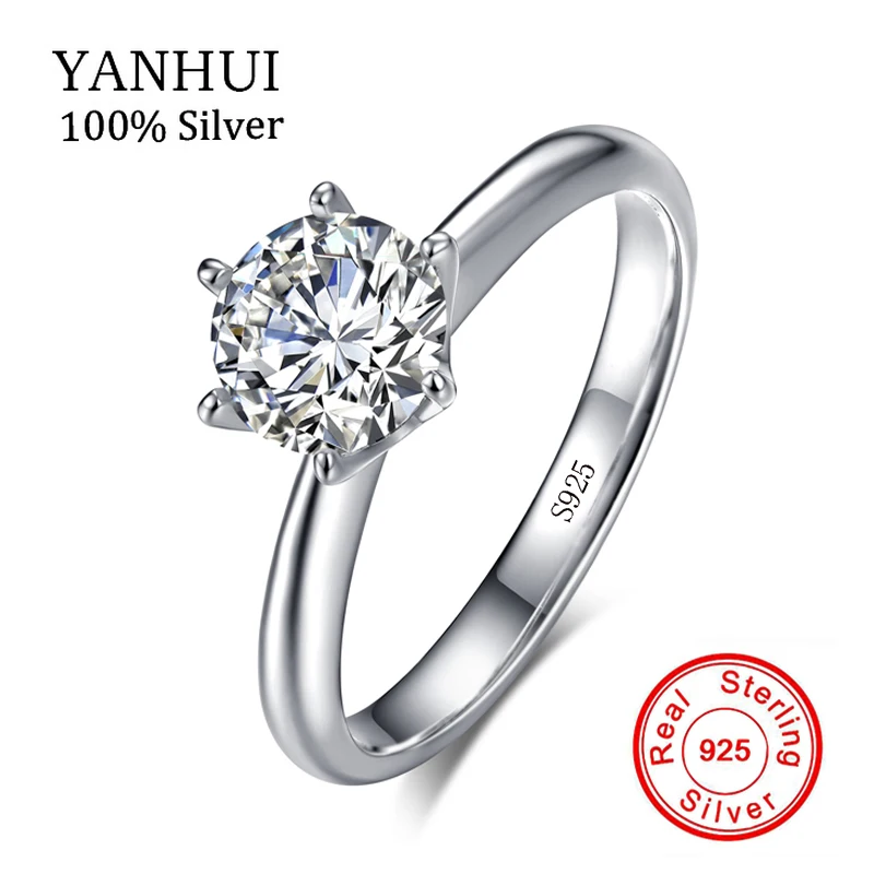 

Authentic Jewelry 100% Original Solid 925 Silver Rings Set 7mm 1.5 Carat SONA CZ Stone Engagement Wedding Ring For Women R-121