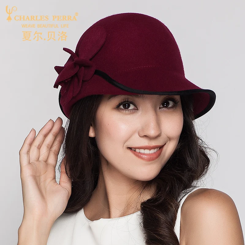 

Charles Perra Brand Women Hats Autumn Winter Fashion Hat Casual Elegant Lady Wool Caps Keep Warm England Style Fedoras 5072