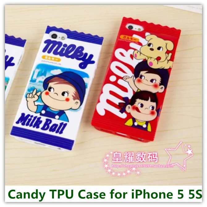 

1PCS Fashion Suagar Hot Cute Cakse Chocolates Red Poko& Peko Smile TPU Candy Colors Covers Case for iPhone 5 5S Free Shipping