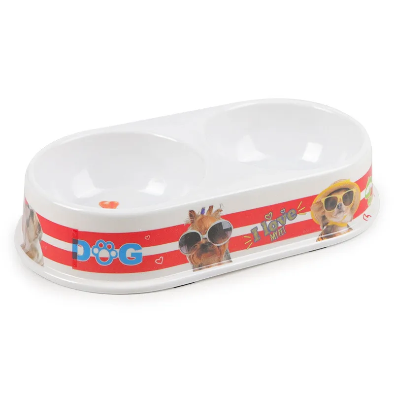 Dog Bowl Pet Sterile Tableware Pet Feeding Watering Supplies Oval double bowl color economy pet dog bowl Household MayT4  (3)