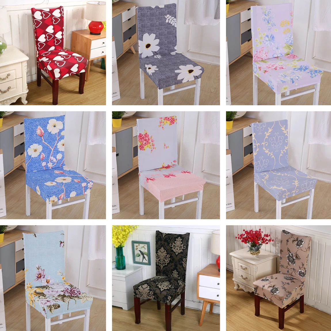 

Spandex Elastic Flower Printing Chair Covers Four Seasons Home Chair Cover Anti-dirty Dining Chair Cover Case for Banquet Party