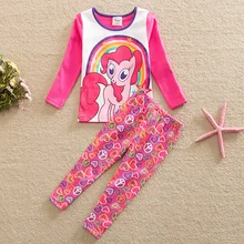 Flags spring autumn style rainbow my litter pony pattern stripe cotton long sleeve clothes pants baby girl suit set TZ16601