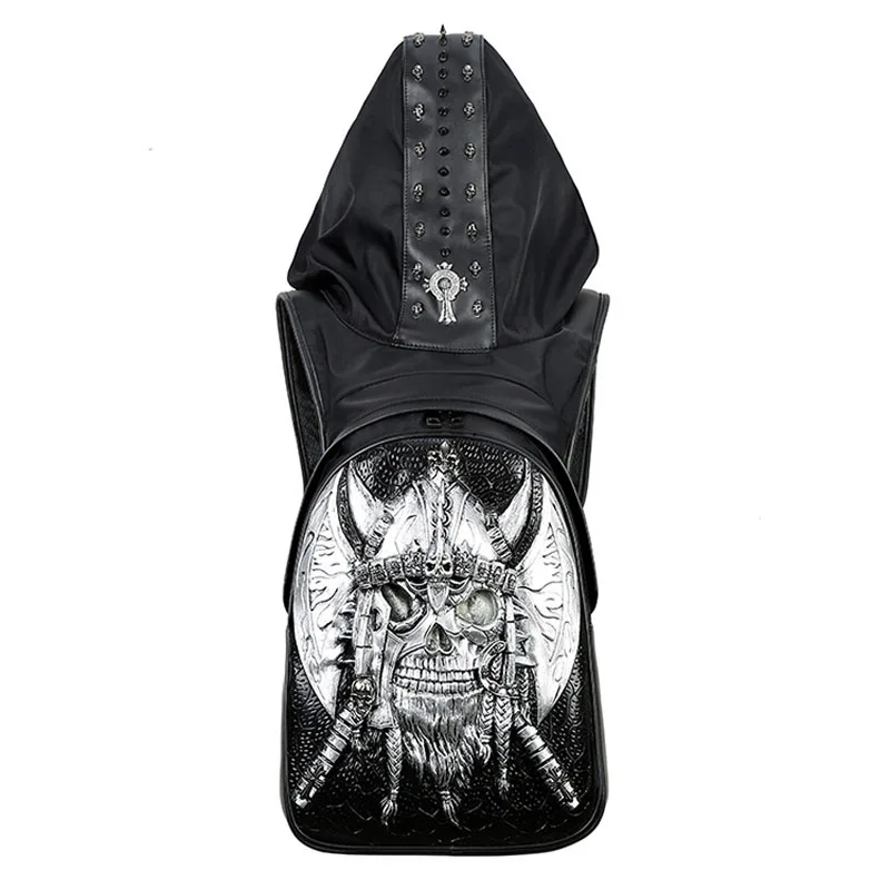 

Gothic Skull Animal Wolf Backpack for Teenage School Bags Punk Rock Rivet Men Women Travel Bag School Backpack With Hat