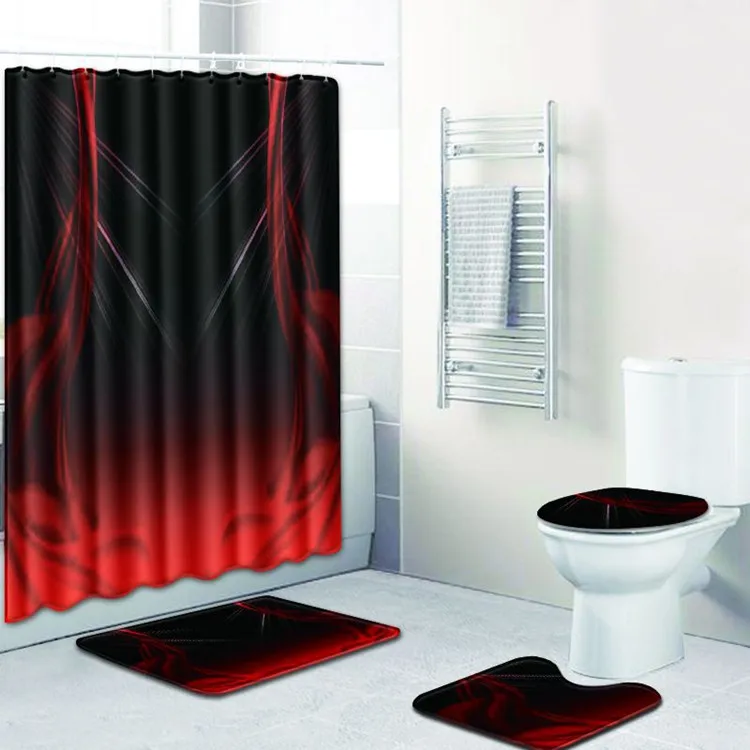Бесплатная доставка 4 шт. красный черный постепенное изменение Banyo Paspas Ванная комната коврик для ванной набор Tapete Banheiro моющийся Туалет