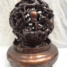 Bi00959 1" Китай Чистая Бронзовый Буддизм фэншуй Голова Дракона Статуя оленя вращается мяч