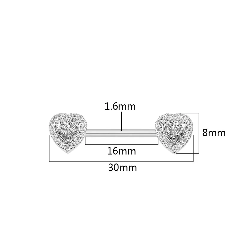 2 шт./партия прозрачное CZ хрустальное сердце кольцо для сосков штанга пирсинг сосков Mamilo сексуальные женские кольца на соски пирсинг украшения для тела