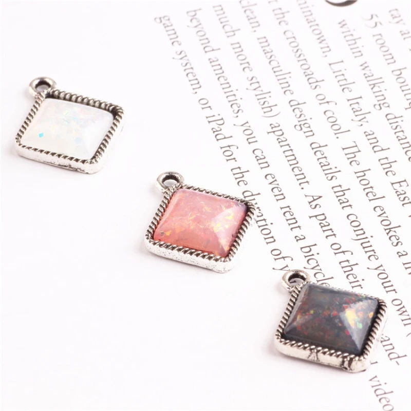 Doreen-Box-Metal-Pendant-Charms-Antique-Silver-Square-Resin-Gem-Stone-Jewelry-Accessories-For-Necklace-Earrings
