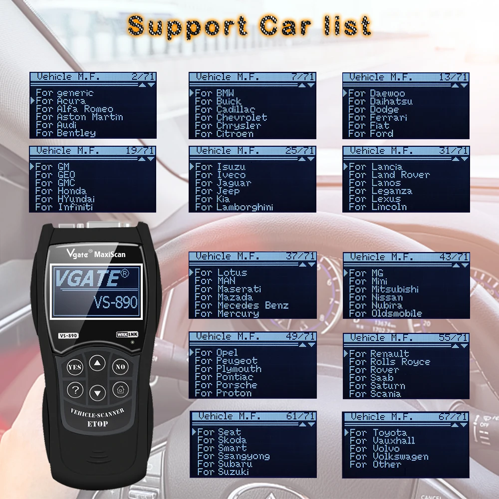 Автомобильный сканер Vgate Scantool Maxiscan VS890 OBD2 автомобильный для диагностики VS890/VS890S obd2