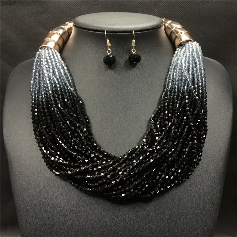 Heeda высококачественный элегантный многослойный градиентный полимерный Женский комплект из ожерелья и серег, модный изящный Джокер ручной работы, Ювелирный Комплект - Окраска металла: Black