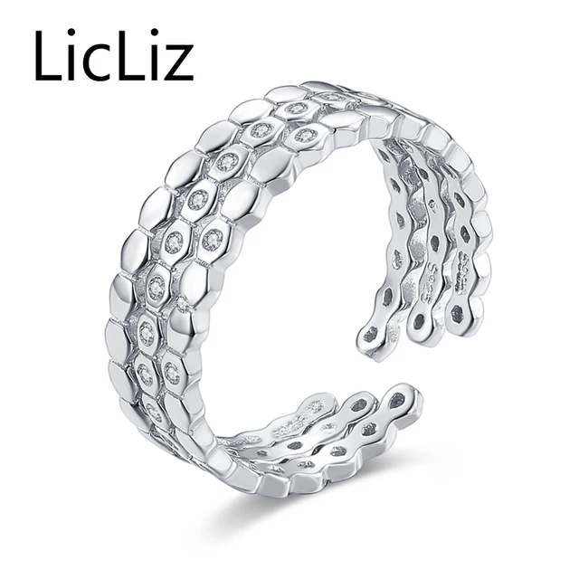 Licliz 925 серебряный регулируемые кольца набор 3 регулируемая свадебные кольца группа устанавливает для пальцев cz открытое кольцо стерлингов zilver ringen CLR0273