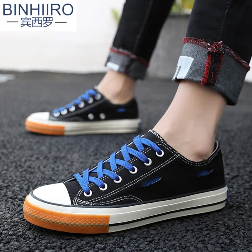 

Brand Men's Vulcanized shoes Color lacing Personality Design flat Casual shoes 2019 Spring New High quality Canvas shoes male