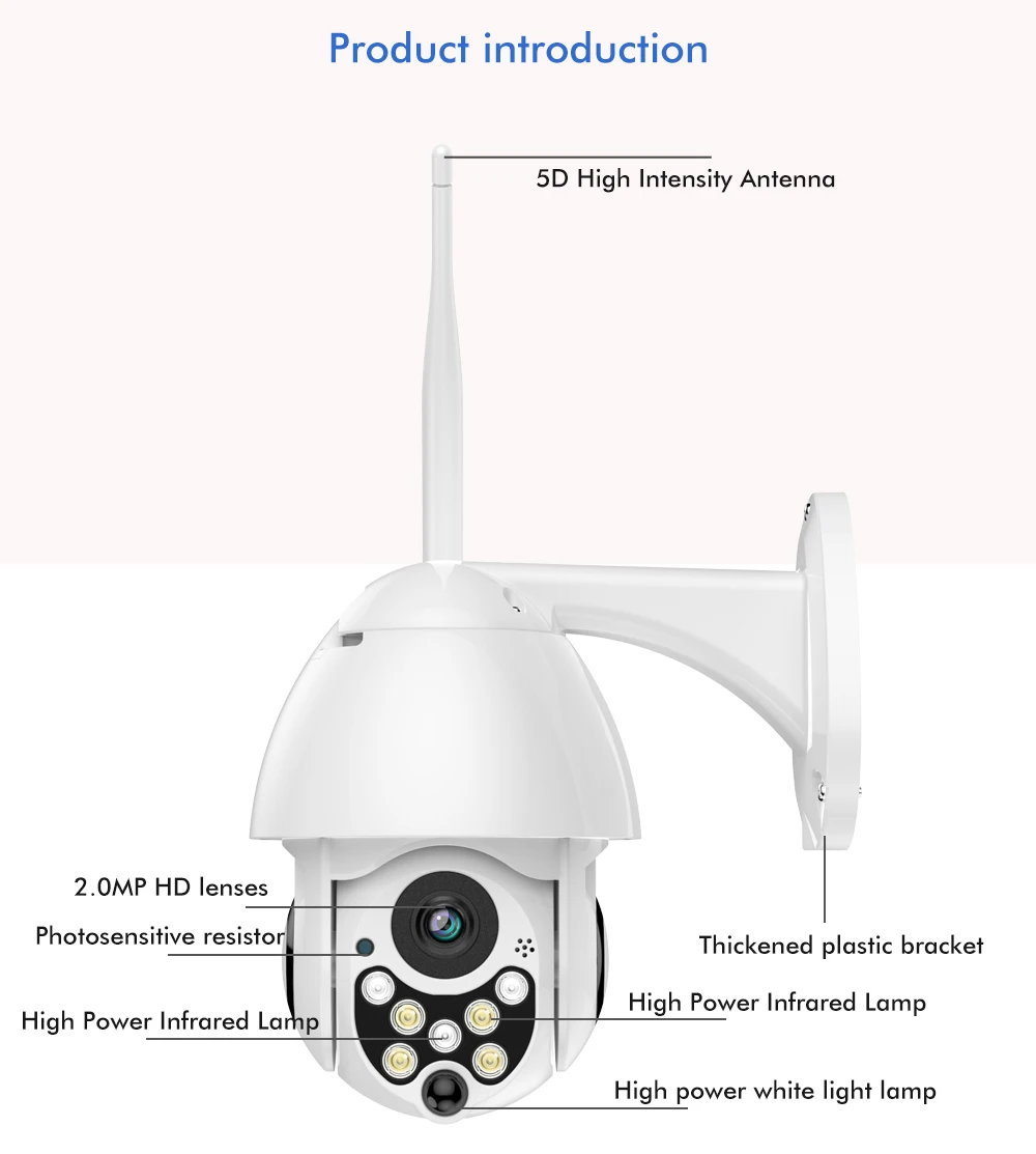 SDETER 1080P 2MP Wireless IP Camera Wifi Speed Dome PTZ Outdoor IP66 Onvif Two Way Audio IR Night Vision CCTV Security Camera IP