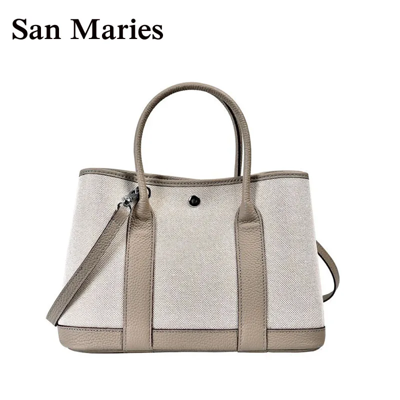 

San Maries Designer Handbags High Quality Women Famous Brand Style Canvas+Leather Messenger Bags New Luxury Handbag 2 Sizes Tote