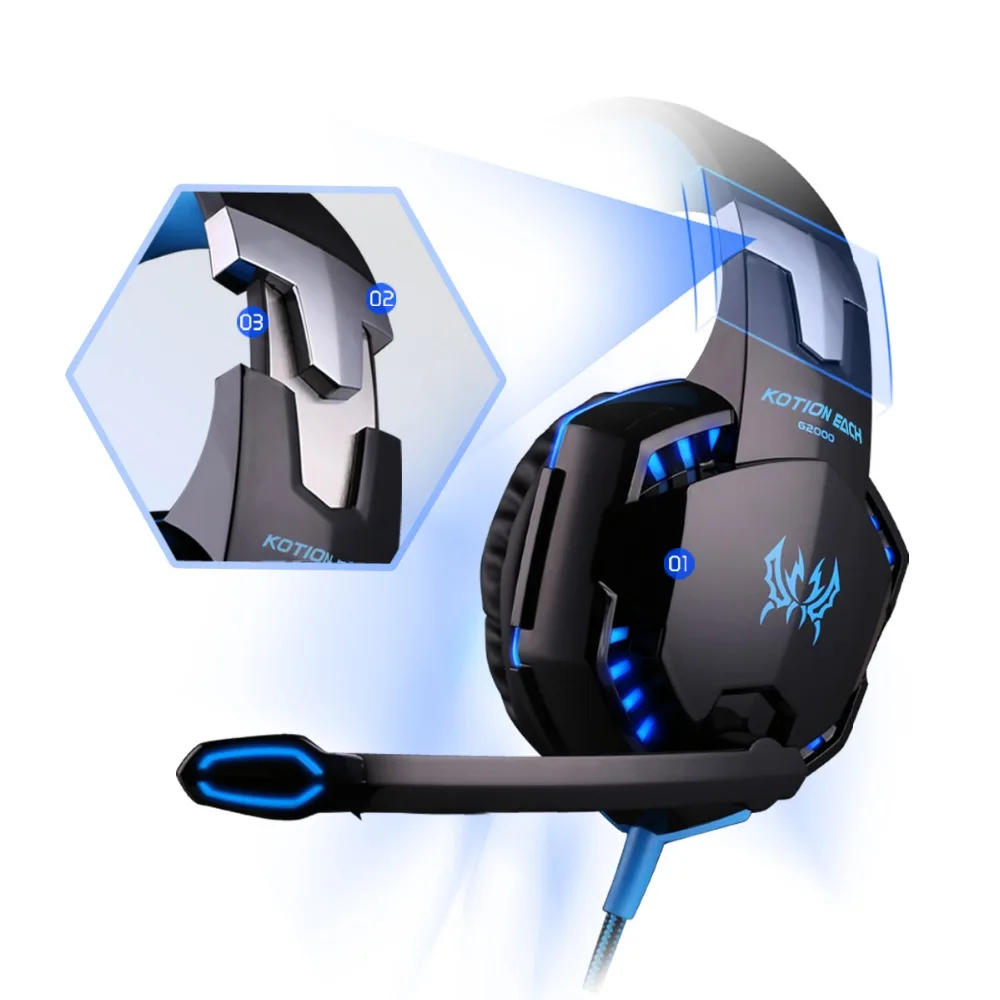 Online KOTION JEDER G2000 G9000 Gaming Headset Tiefe Bass Stereo Computer Spiel Kopfhörer mit mikrofon LED Licht PC professional Gamer