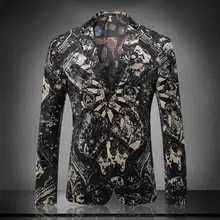 High Quality Gold Velvet Casual Print Blazer M-XXXL 2016 Autumn Winter Men’s Slim Fit Jacket Outerwear For Men