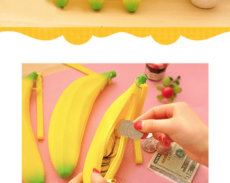 Cute Coin Purse Banana Pencil Case Kawaii Bag Silicone Purse Children's Purses For Kids Yellow Ulrica Coin Bags For Women Funny (2)