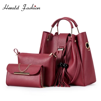 

Herald Fashion 3Pcs/Sets Quality Leather Female Tassel Handbag Women Composite Tote Bags Casual Ladies' Shoulder Crossbody Bag