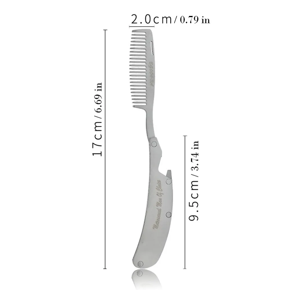 CestoMen Мужская металлическая расческа из нержавеющей стали карманная расческа открывалка для бутылок Складная Расческа для бороды для усов