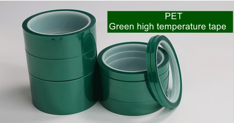 2 рулона ширина 100 мм х 33 м ПЭТ зеленая силиконовая пленка высокая температура клейкая лента, зелёная Полиэстеровая лента порошковое покрытие высокая температура