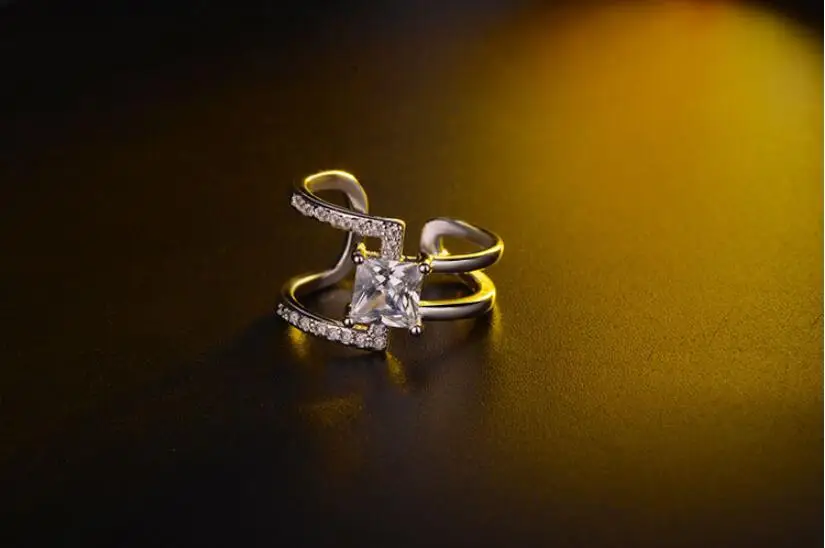 Anenjery, модные ослепительные квадратные циркониевые геометрические микс и сочетающиеся кольца для женщин, из натуральной 925 пробы, Silve Micro CZ Кольцо S-R326