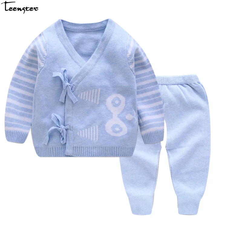 

Teenster Newborn Baby Girl Clothes Autumn Winter Knit Sweater Cardigan&pants Infant Twins Clothing Set Cute Baby Boy Outfits