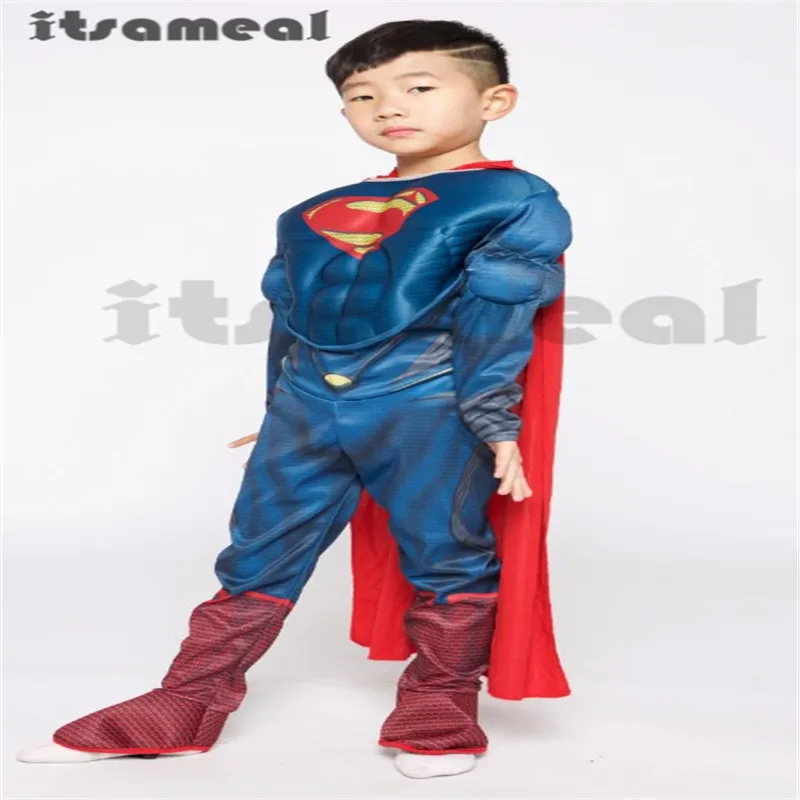 Супергерой Супермен мускул Детский костюм Хэллоуин фантазия Рождество карнавал аниме косплей костюм