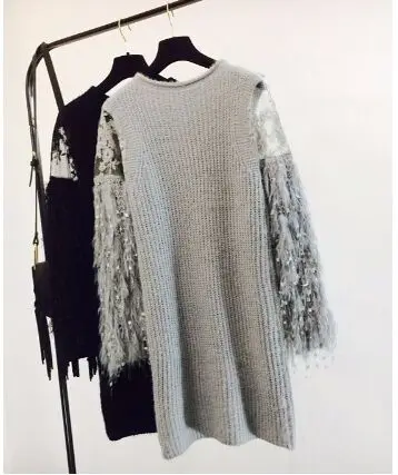 Осень зима женские вязаные длинные свитера фонарь с кисточкой с длинным рукавом элегантные женские Вязанный свитер