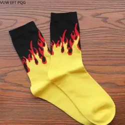 Красные, желтые, Пламенные носки, реалистичные Носки с рисунком пламени для мужчин, хип-хоп дизайн, классический уличный скейтборд