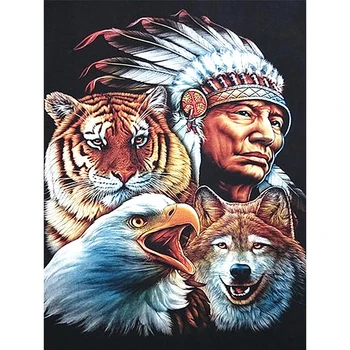 

5D Full Square Diamond Painting Indian Tiger Wolf Mosaic Picture Of Rhinestone Diamond Embroidery Home Decor