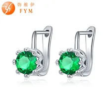 FYM Brand Luxury 7 Colors Big Green Round Cut Cubic Zirconia Earring Fashion Sliver Plated Hoop Earrings Best Quality Jewelry extremely attractive dangling earring blue green and clear oval cut stones of cubic zirconia big round dangle pendant earrings