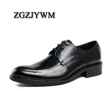 

ZGZJYWM High Quality Black/Red Wine Breathable Genuine Leather Lace-Up Pointed Toe For Dress Oxfords Office Wedding Shoes