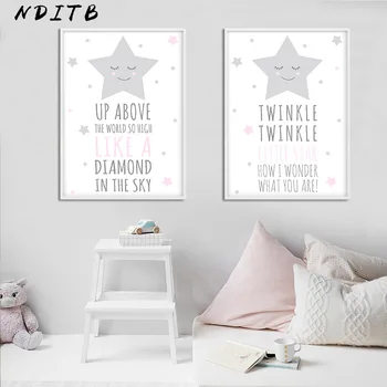 

Stars Cartoon Nursery Quote Canvas Poster and Print Minimalist Wall Art Painting Nordic Kids Decoration Pictures Baby Room Decor