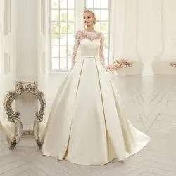 Vestido De Novia свадебное платье es 2019 с Длинные рукава с аппликацией линии Винтаж Атлас свадебное плюс размеры