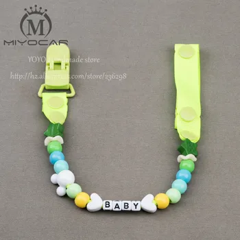 

MIYOCAR Personalised -Any name Hand made funny green beads dummy clip dummy holder pacifier clips soother chain for baby